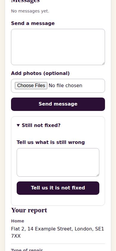 A completed repair with the Still not fixed? option open